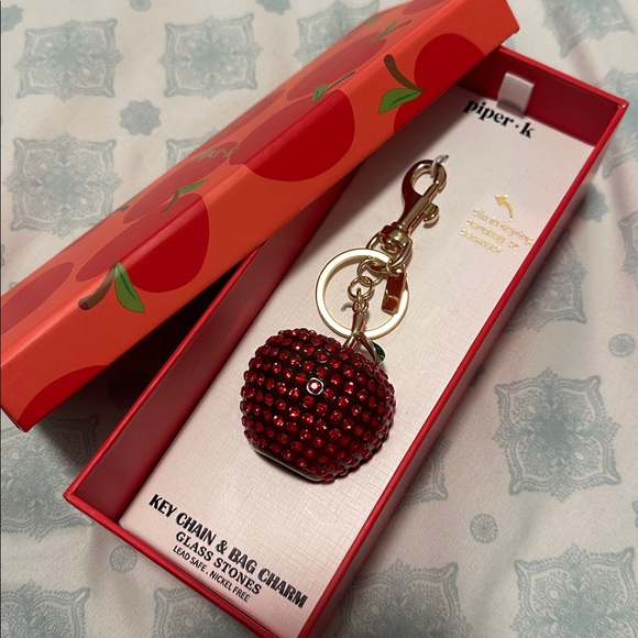 NWT Piper K Sparkling Red Apple Keychain and bag charm glass stones - Picture 6 of 8